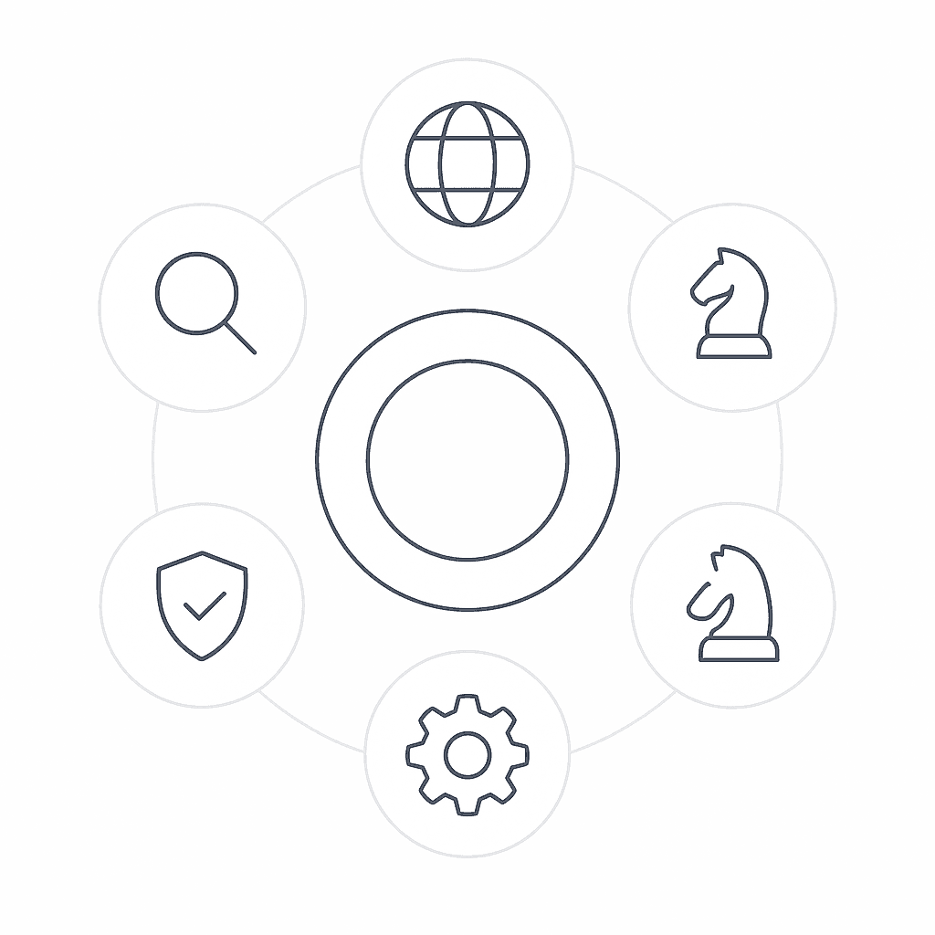 Radial diagram illustrating six key criteria to evaluate GEO and AEO platforms