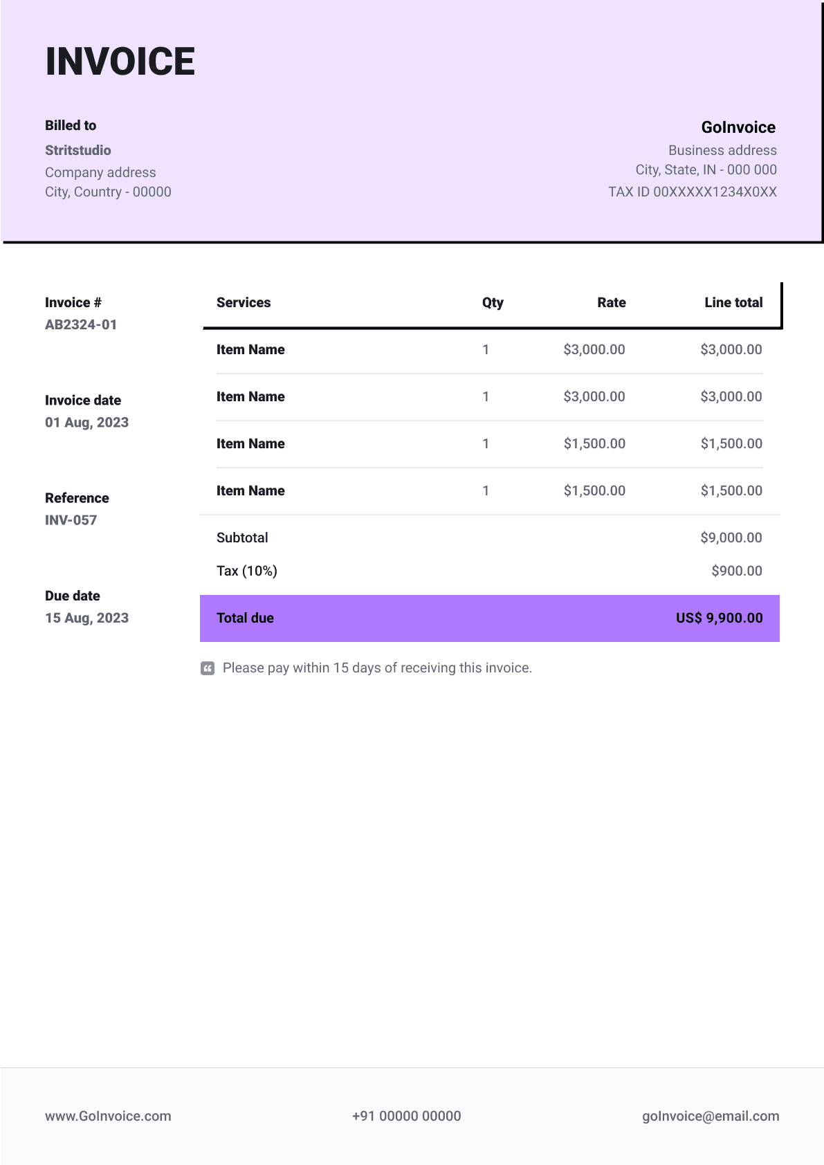 Time and Materials Invoice