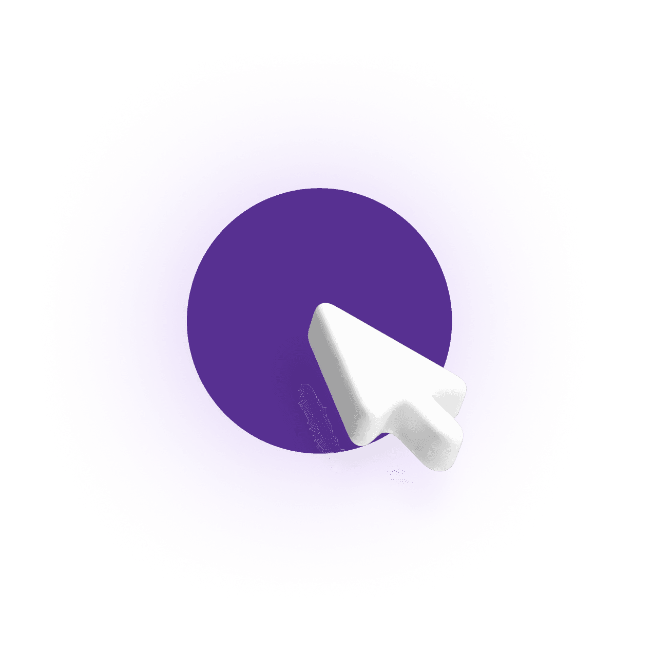 Purple 3D cursor icon representing user interface and user experience design.