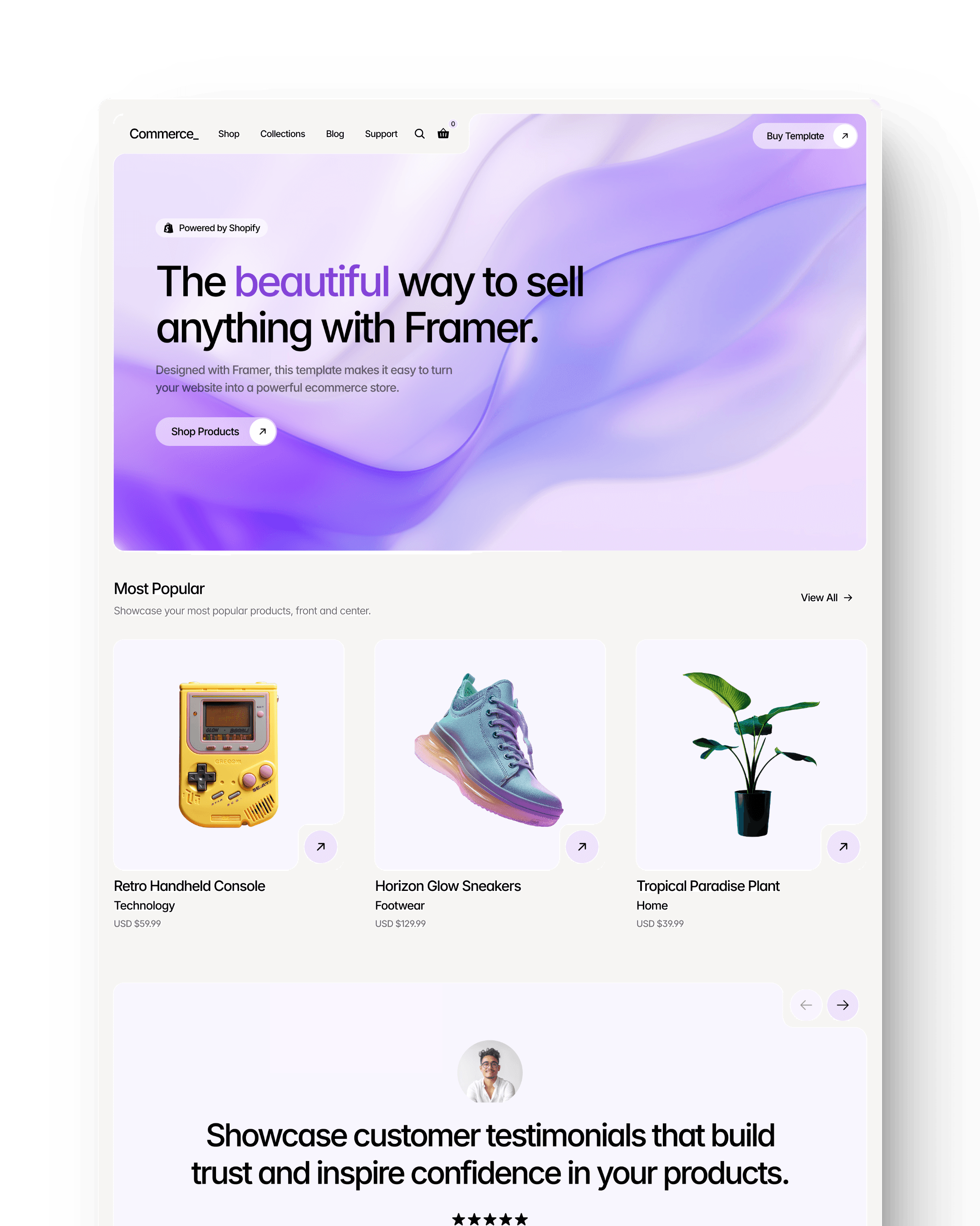 Screenshot of Commerce template