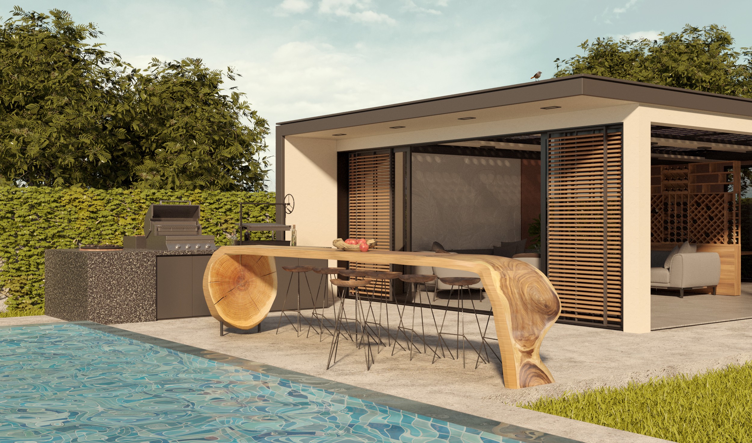 Front elevation of a modern two story residence featuring white smooth stucco walls, modern front facade, with large windows.
