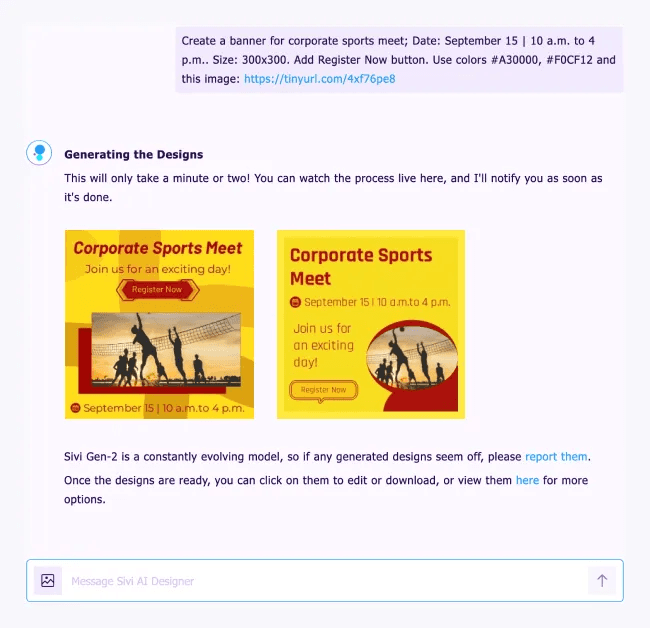 Chat to designs with Sivi AI Designer