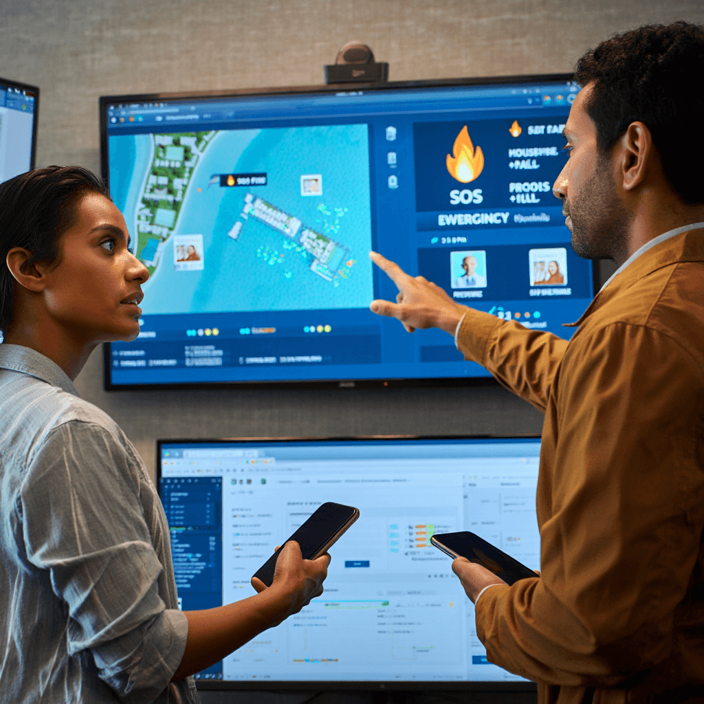 Team viewing Tyros® SOS dashboard on web portal to monitor emergency situations and real-time alerts