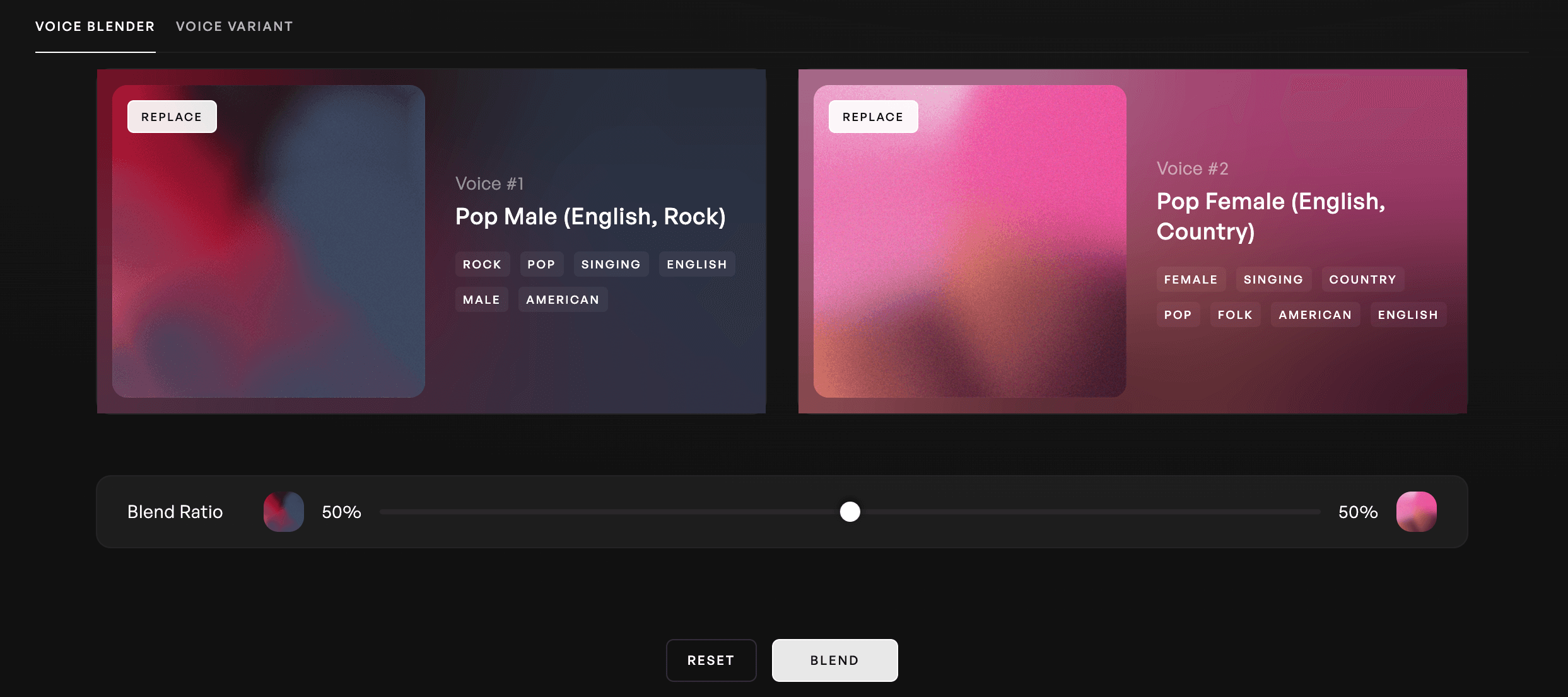 Voice blender tool with two voice models input