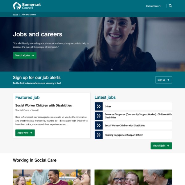 Screenshot of the jobs and careers page