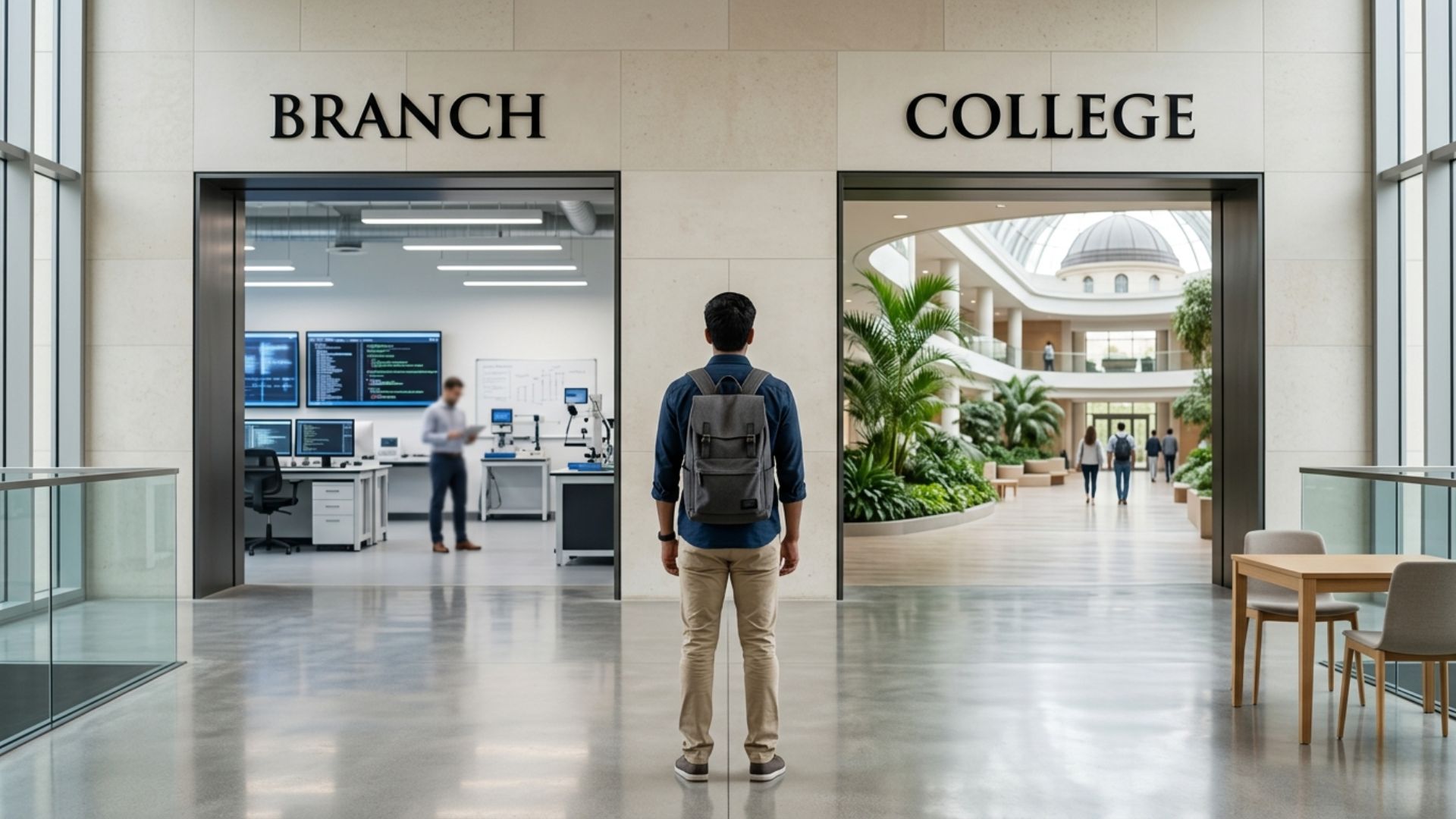 Student choosing between branch and college, representing the debate around college brand vs skills for engineering.