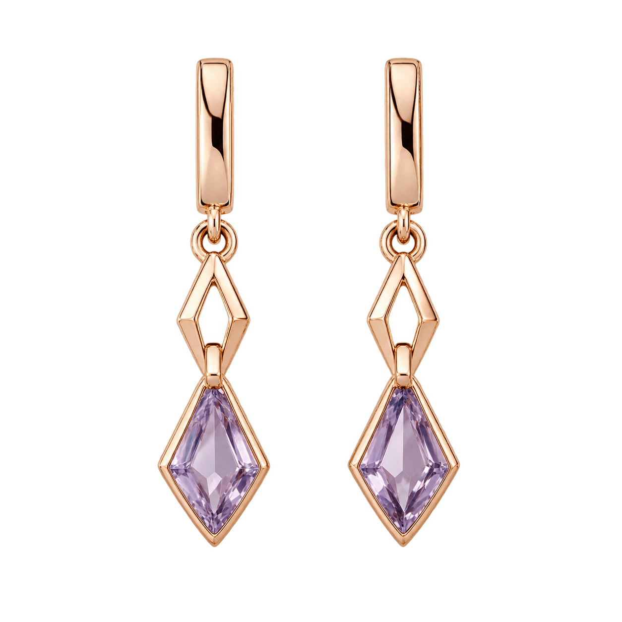 Rose gold earrings with lilac stone