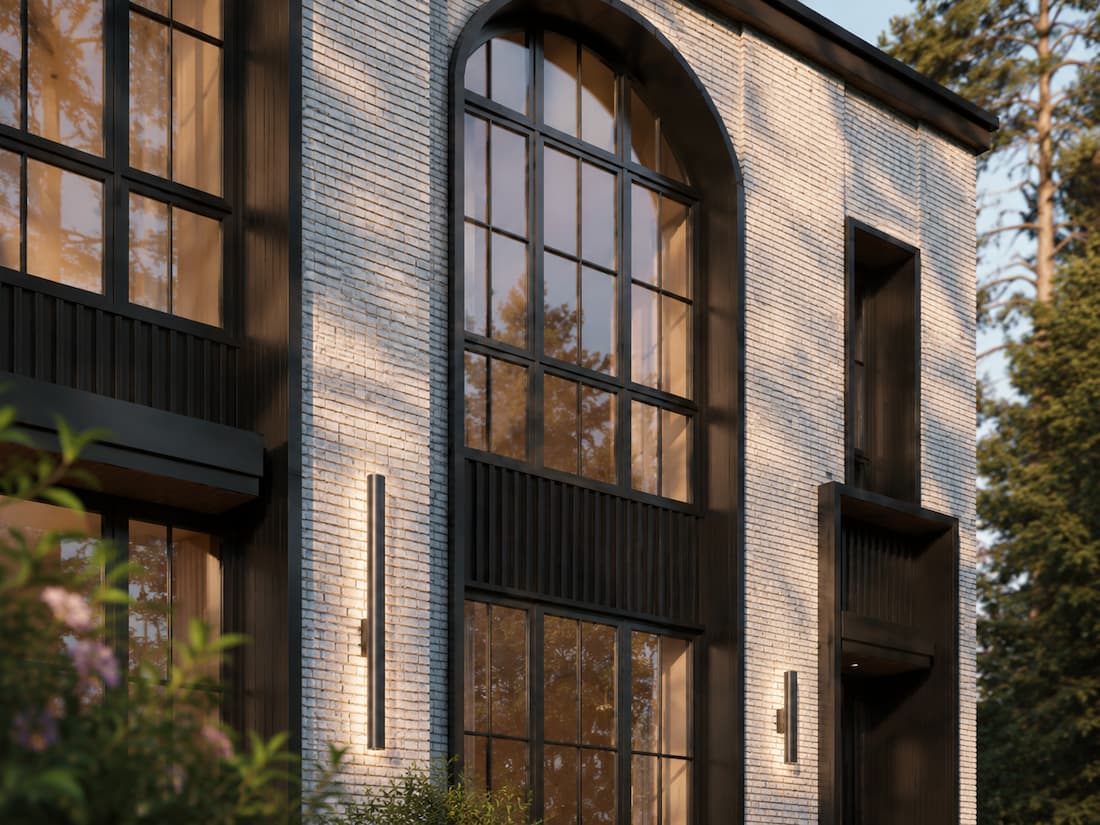 Front elevation of completed two-storey infill home