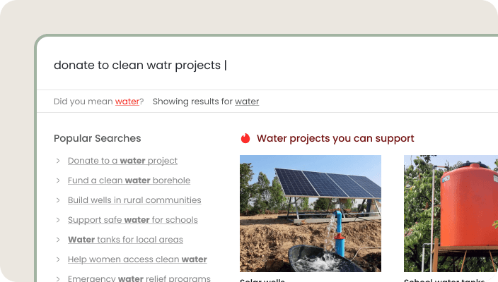 Guided search results showing clearer suggestions and highlighted terms to help users explore project options.