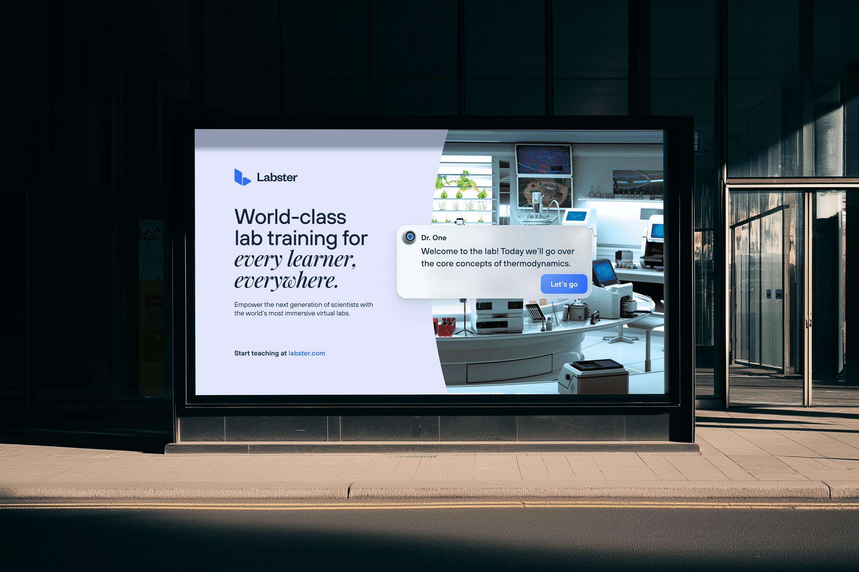 Mockup of a billboard showing a Labster ad in the new brand style.