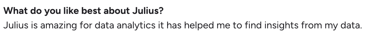 Julius AI user review about finding insights through data analytics