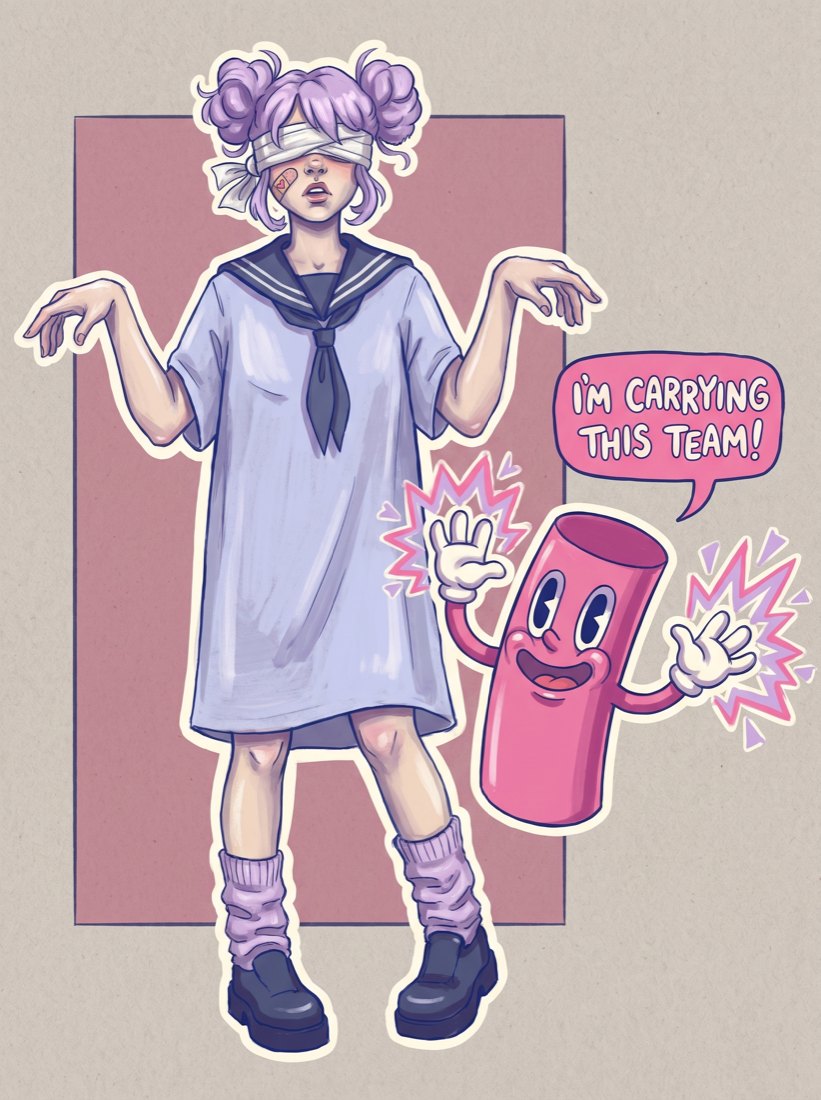 Concept A of The Patient, with the mascot floating clear of the figure