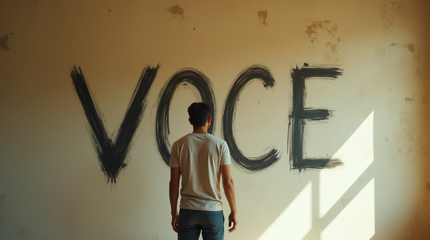 Concetto di voce del brand: giovane di spalle davanti a un muro con la scritta ‘voce