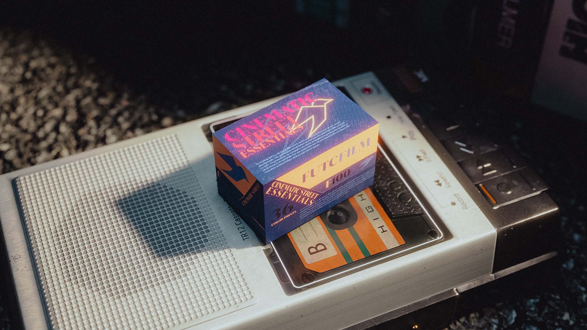 3d render of a 35mm film box with the cinematic street essentials branding