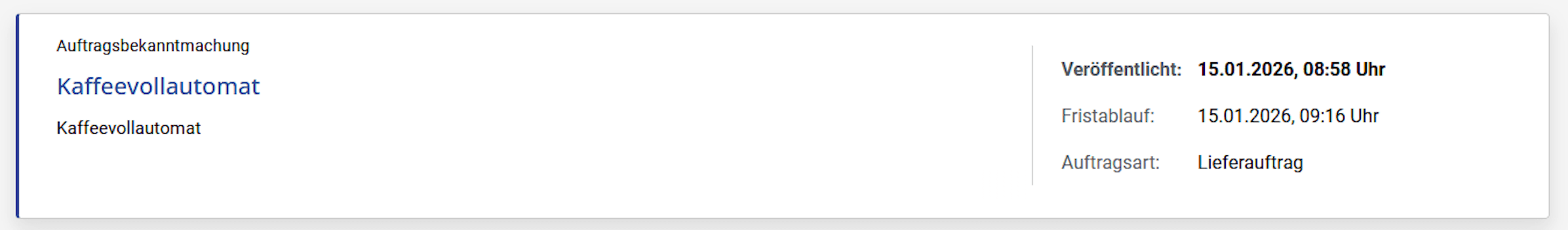 Bildausschnitt aus dem AI VERGABEPORTAL: Vergabe