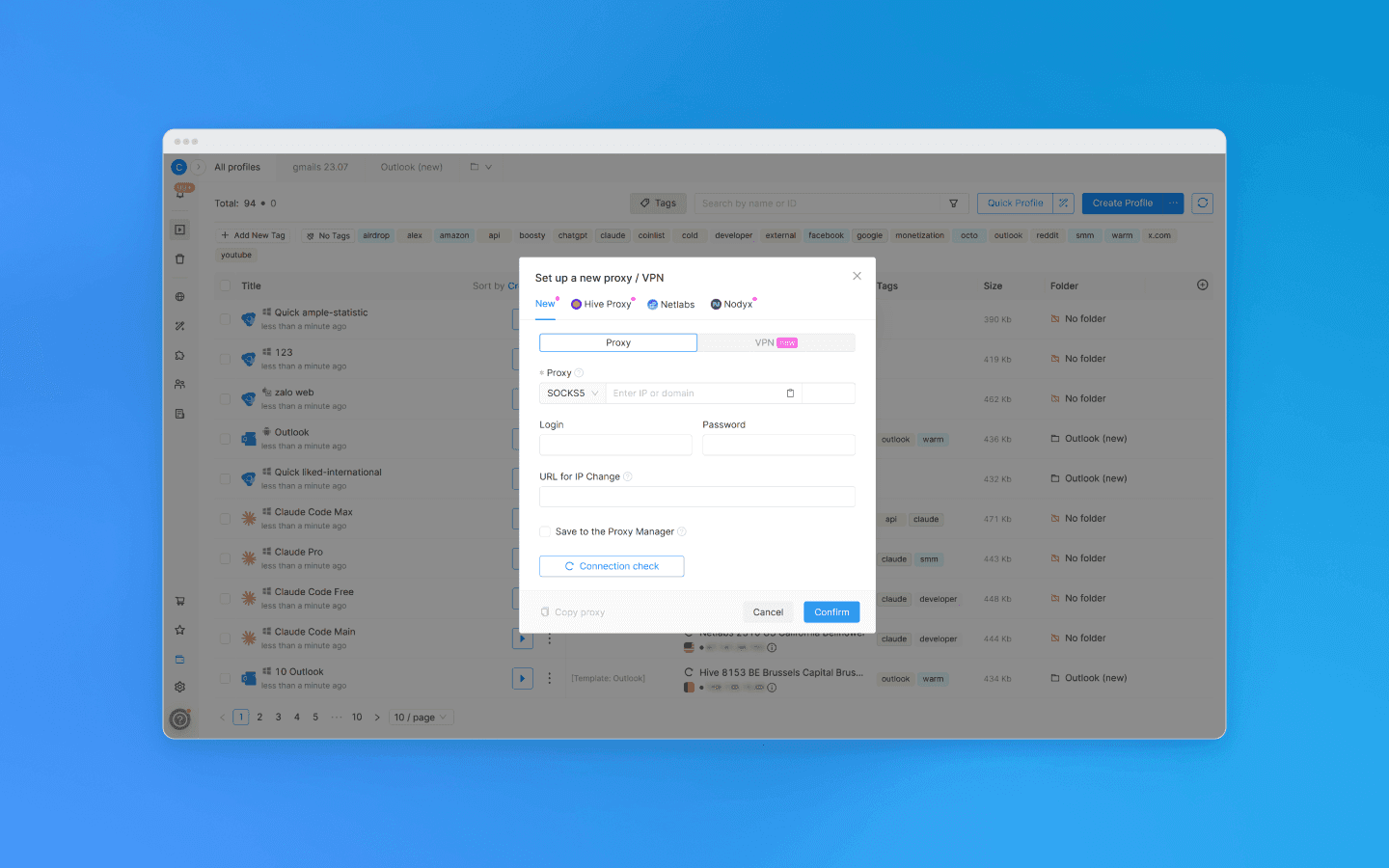 Añadimos un proxy en Octo Browser