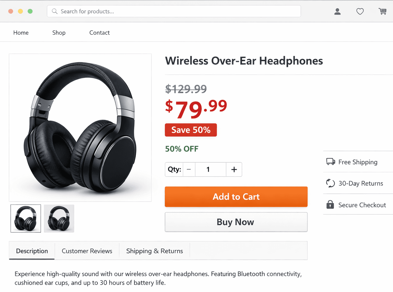 Ecommerce product page with current price, discount, and availability data.