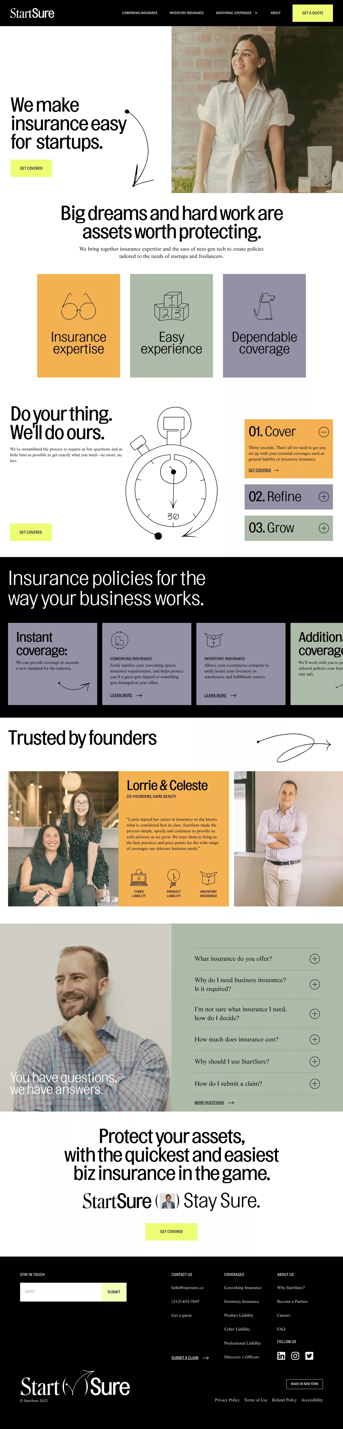StartSure landing page screenshot showcasing Finance design