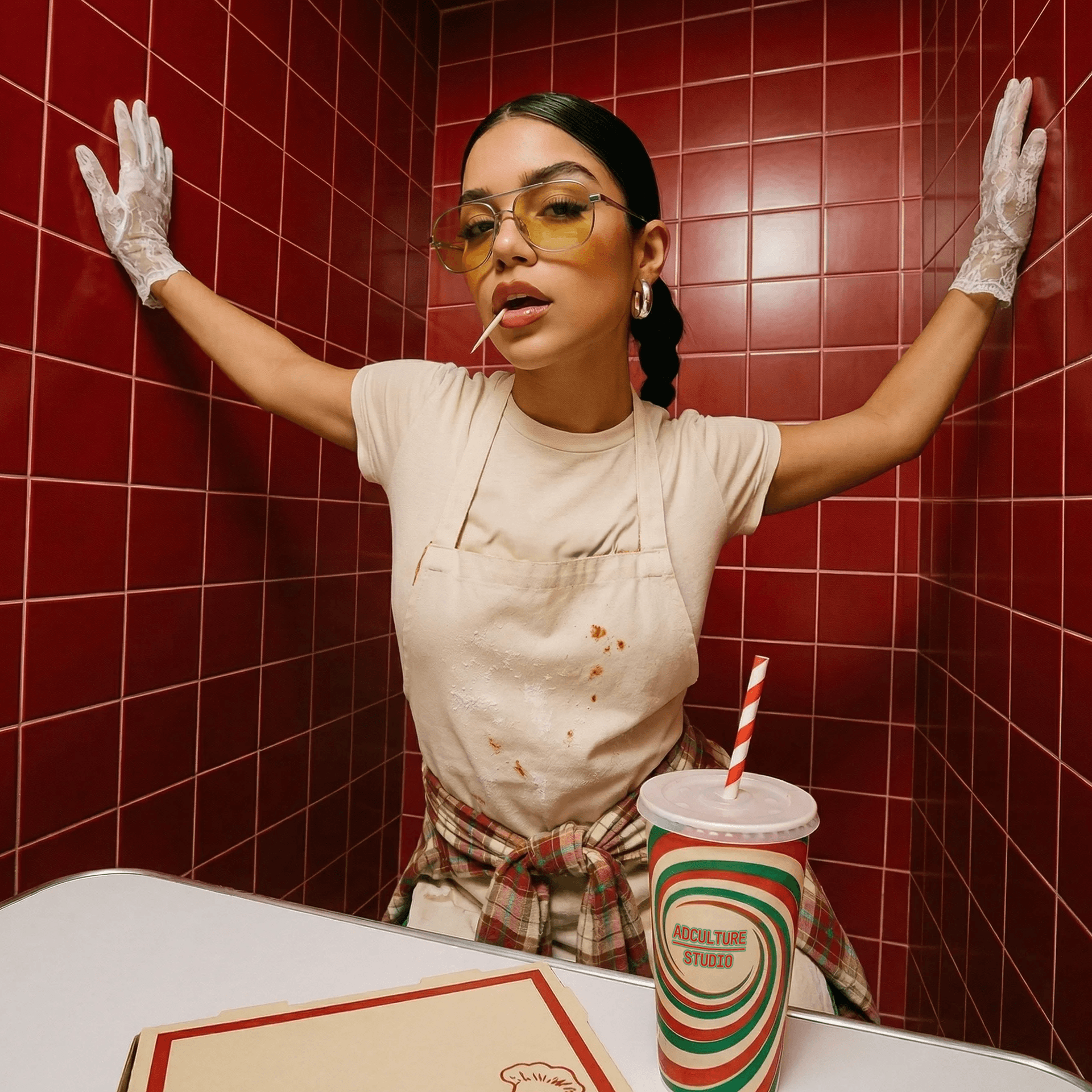 woman and pizza