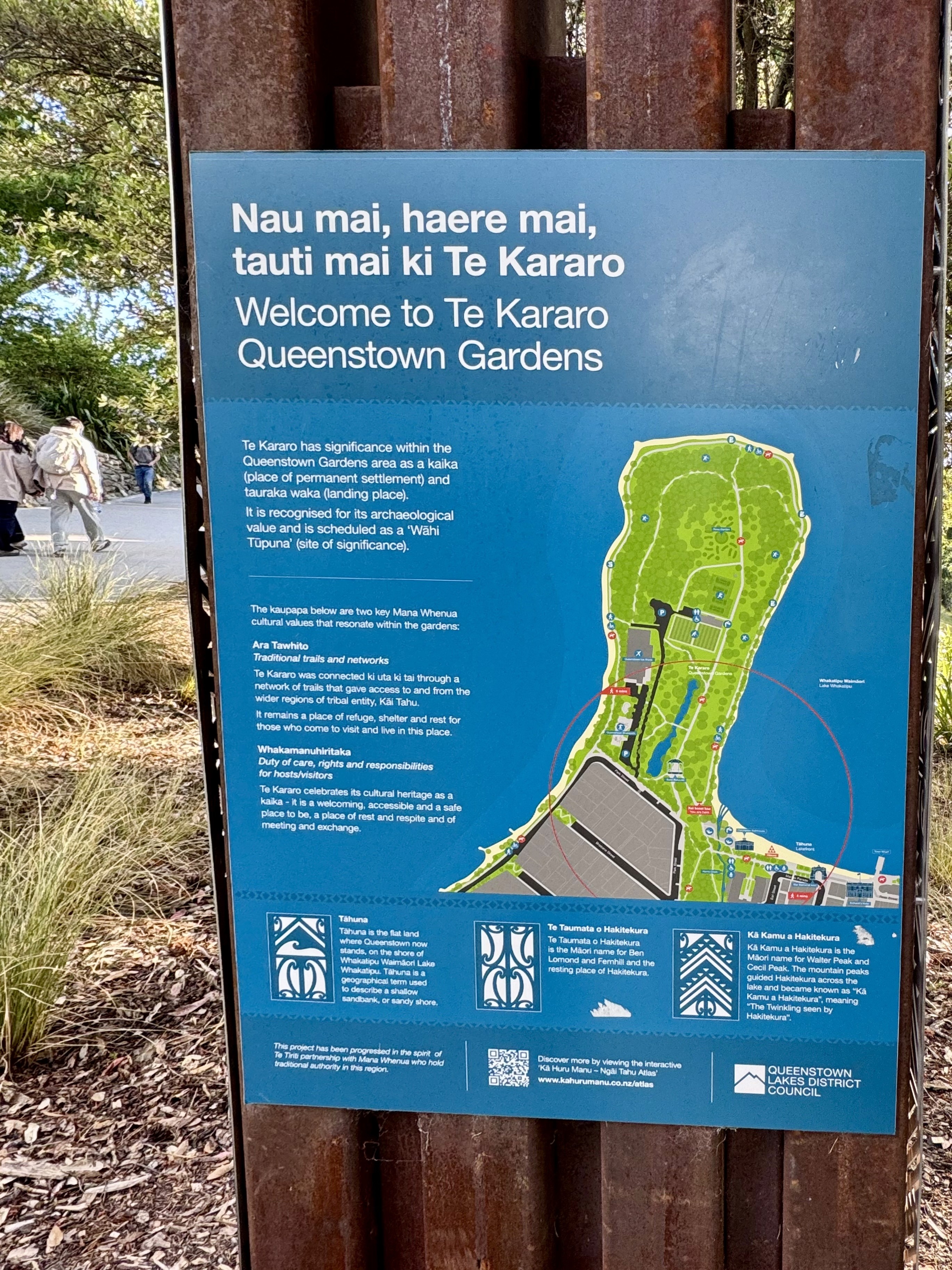 The map of Queenstown Gardens near lake Wakatipu