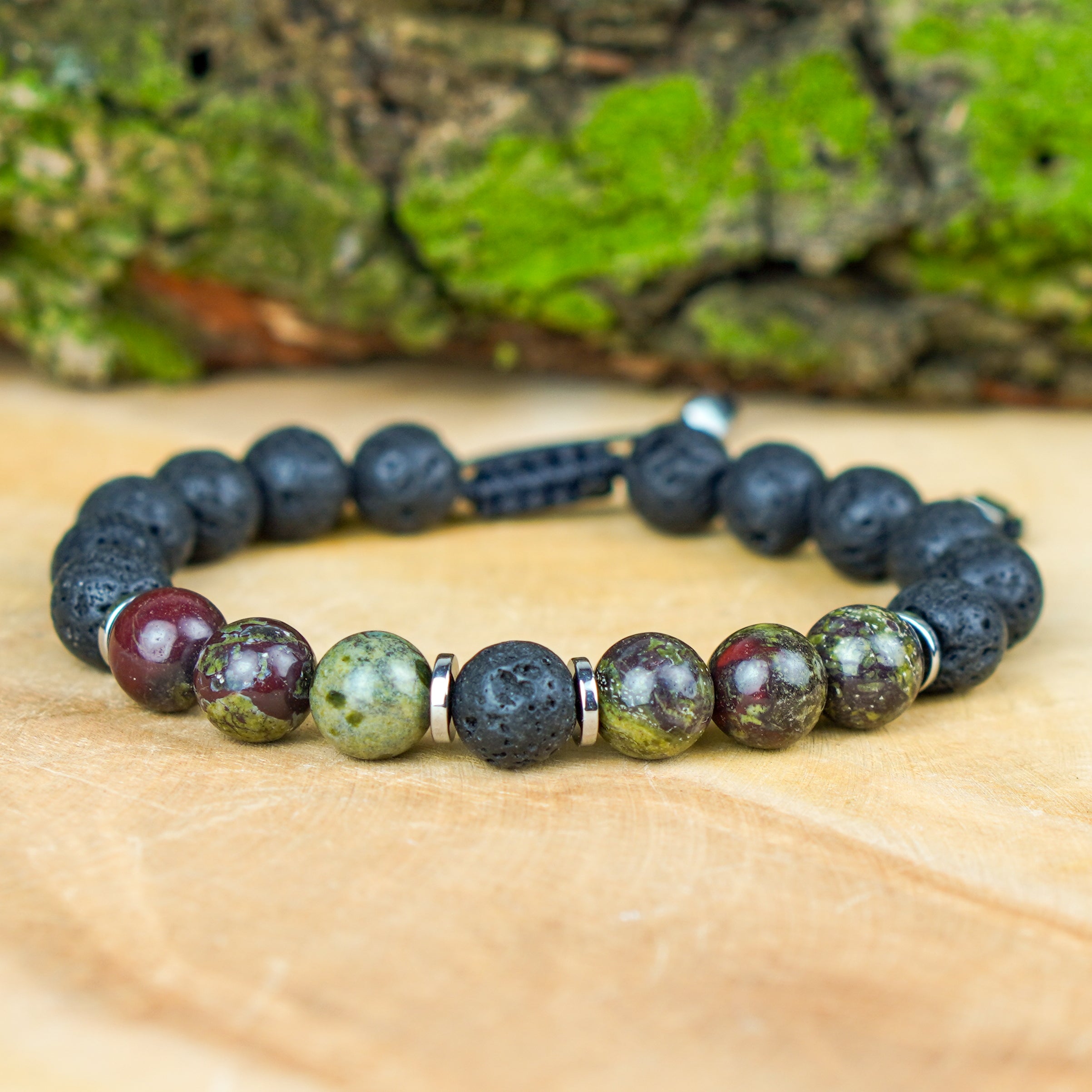 Bransoletka męska CORE z jaspisu smoczego, hematytu i lawy wulkanicznej