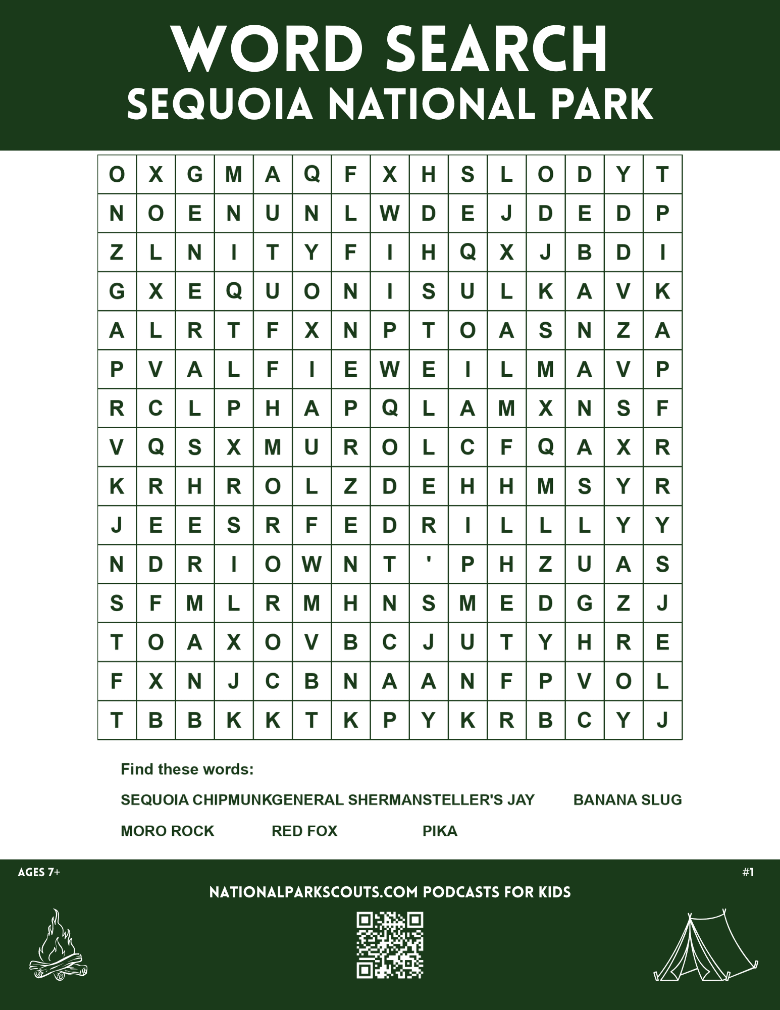 Sequoia National Park Word Search - Younger