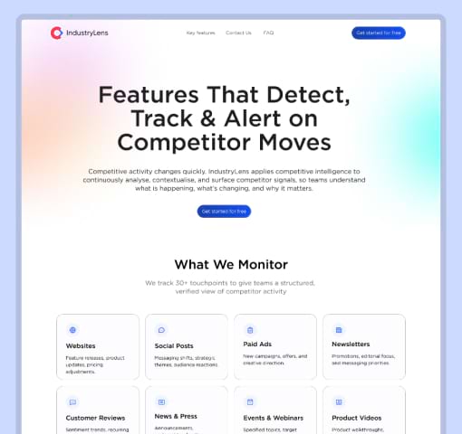 Snapshot of industry lens feature page
