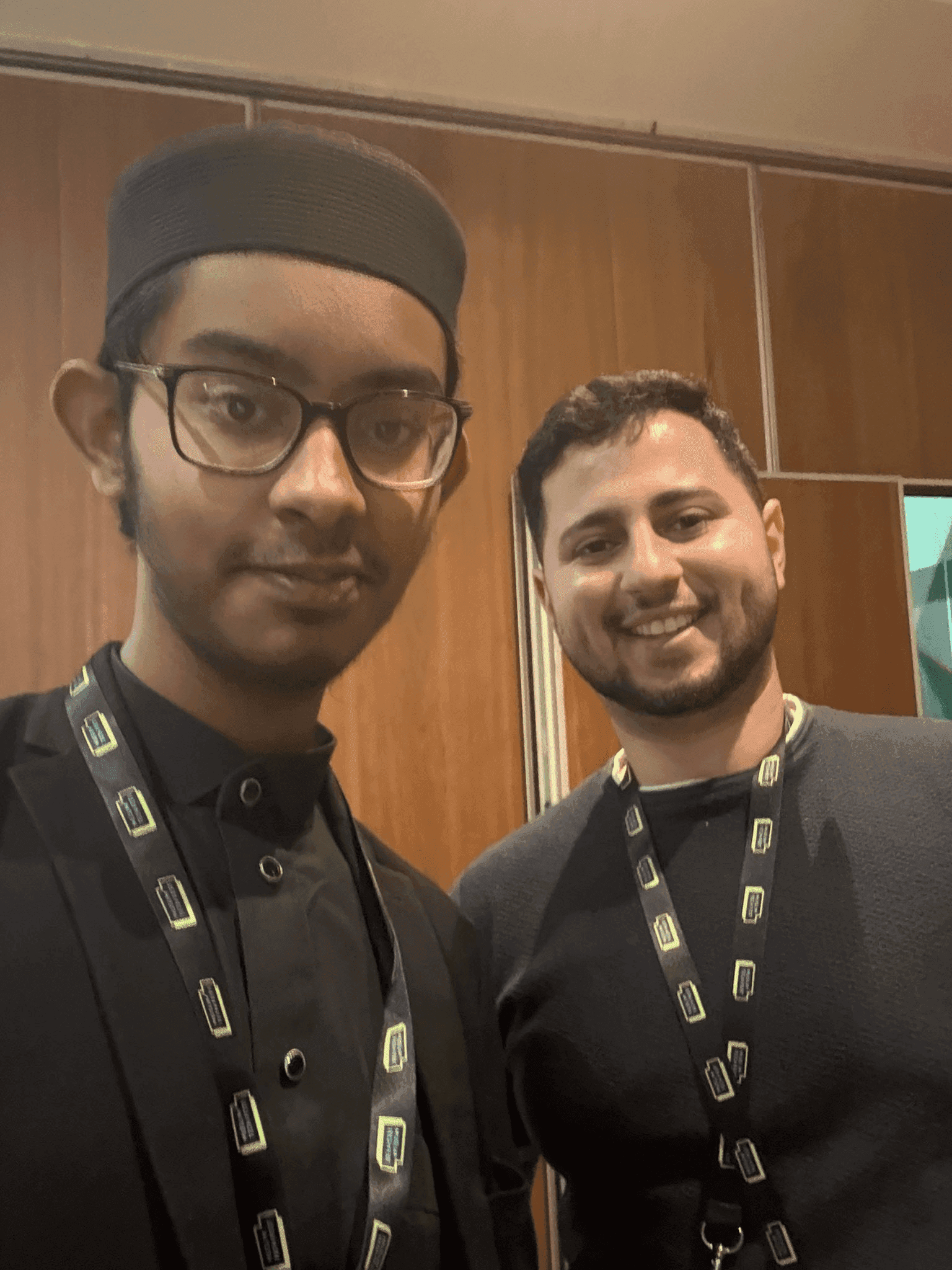 Muhsin Ataul with Abdul-Rahman Abbas at Muslim Tech Fest 2025.