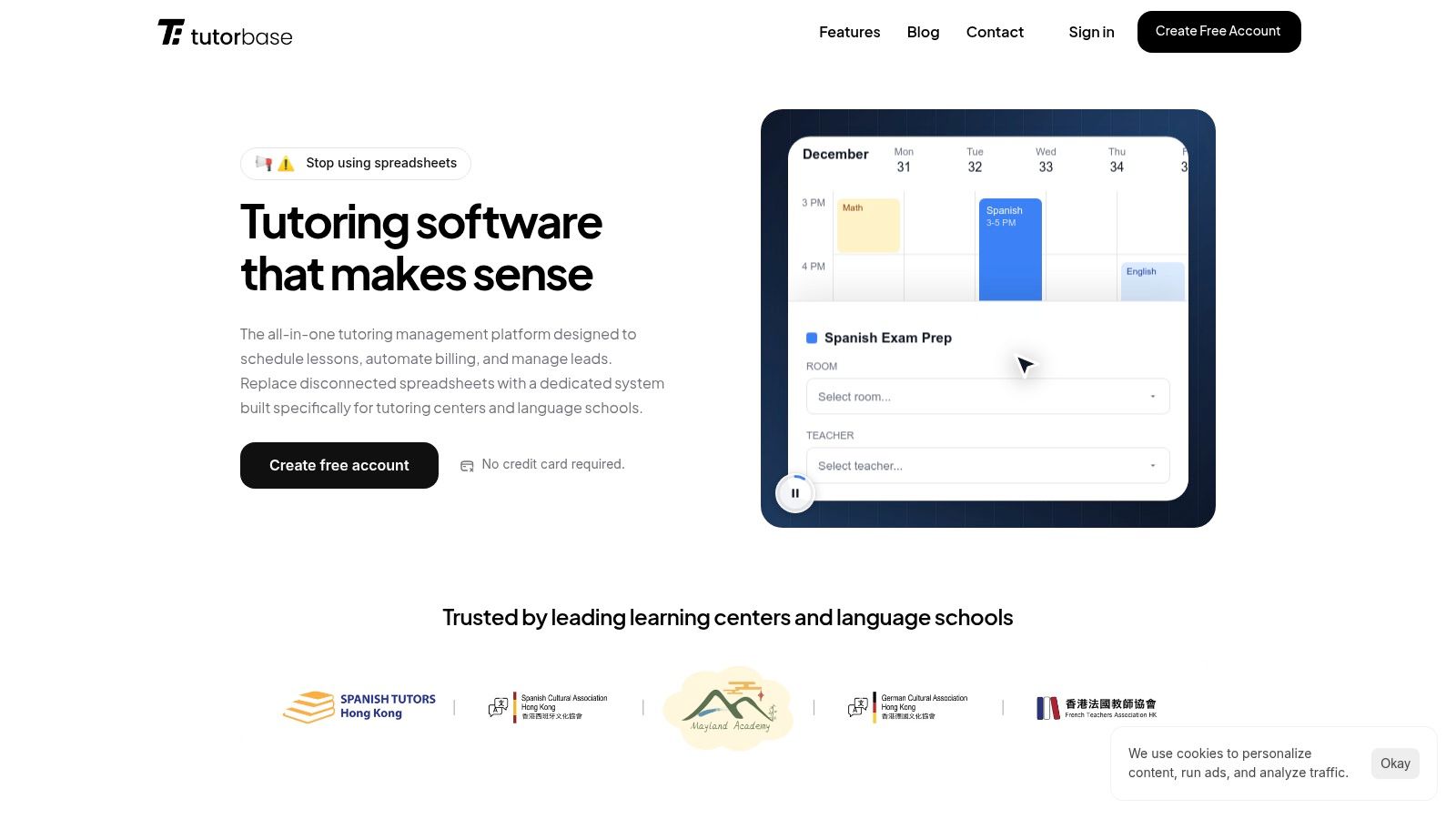 Tutorbase's platform showing its user-friendly interface for managing tutoring operations.