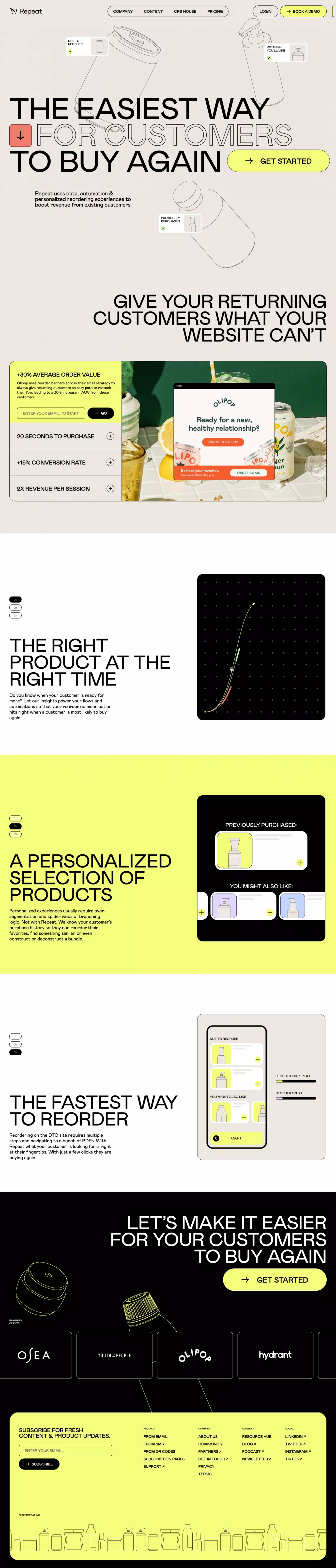 Repeat landing page screenshot showcasing Tech and Finance design
