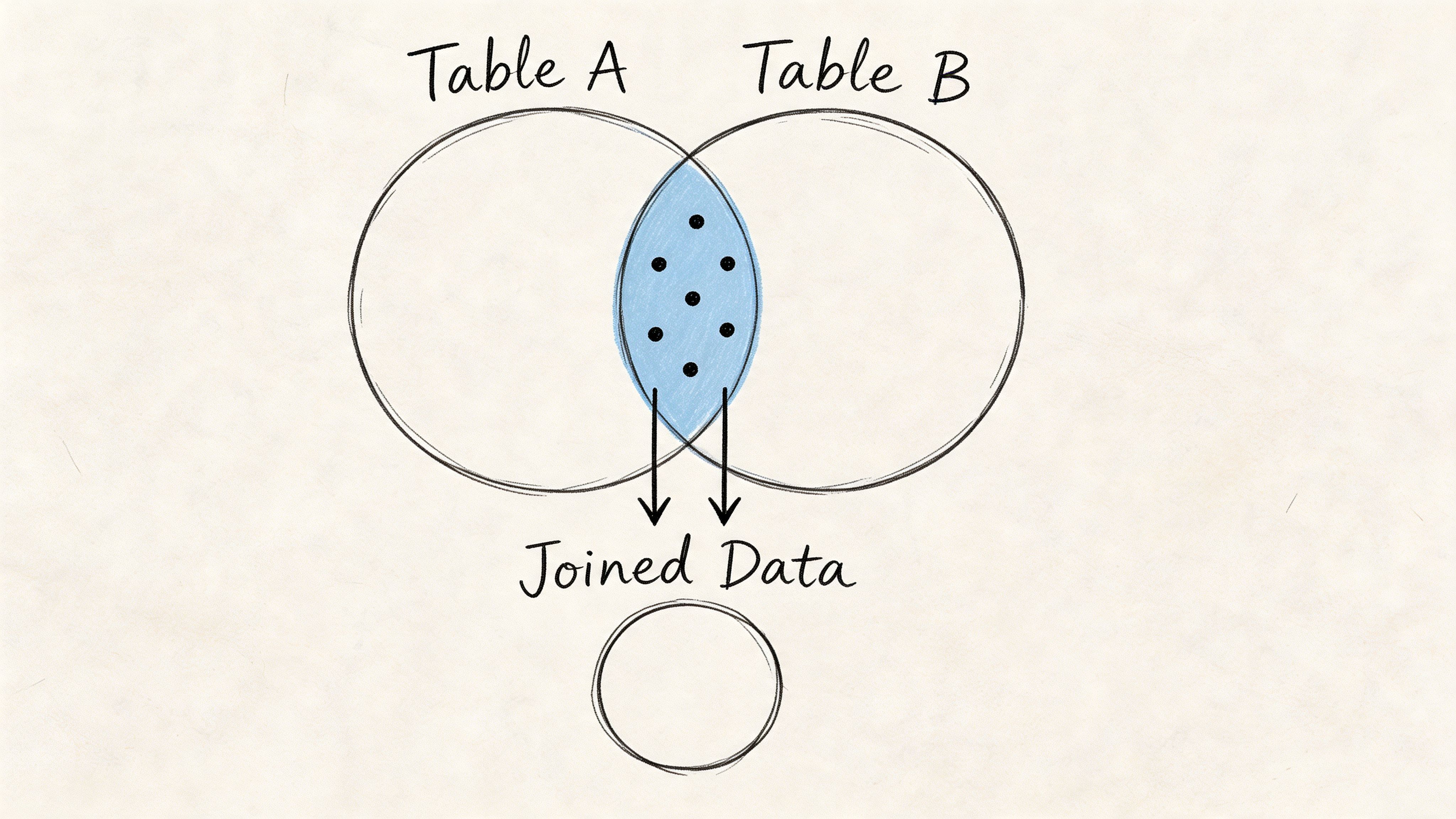A Venn diagram showing an inner join operation between Table A and Table B resulting in joined data.