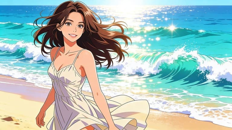 waifu de IA cerca del mar