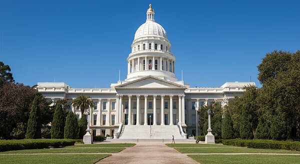 A majestic photograph of Sacramento, California state capital building.