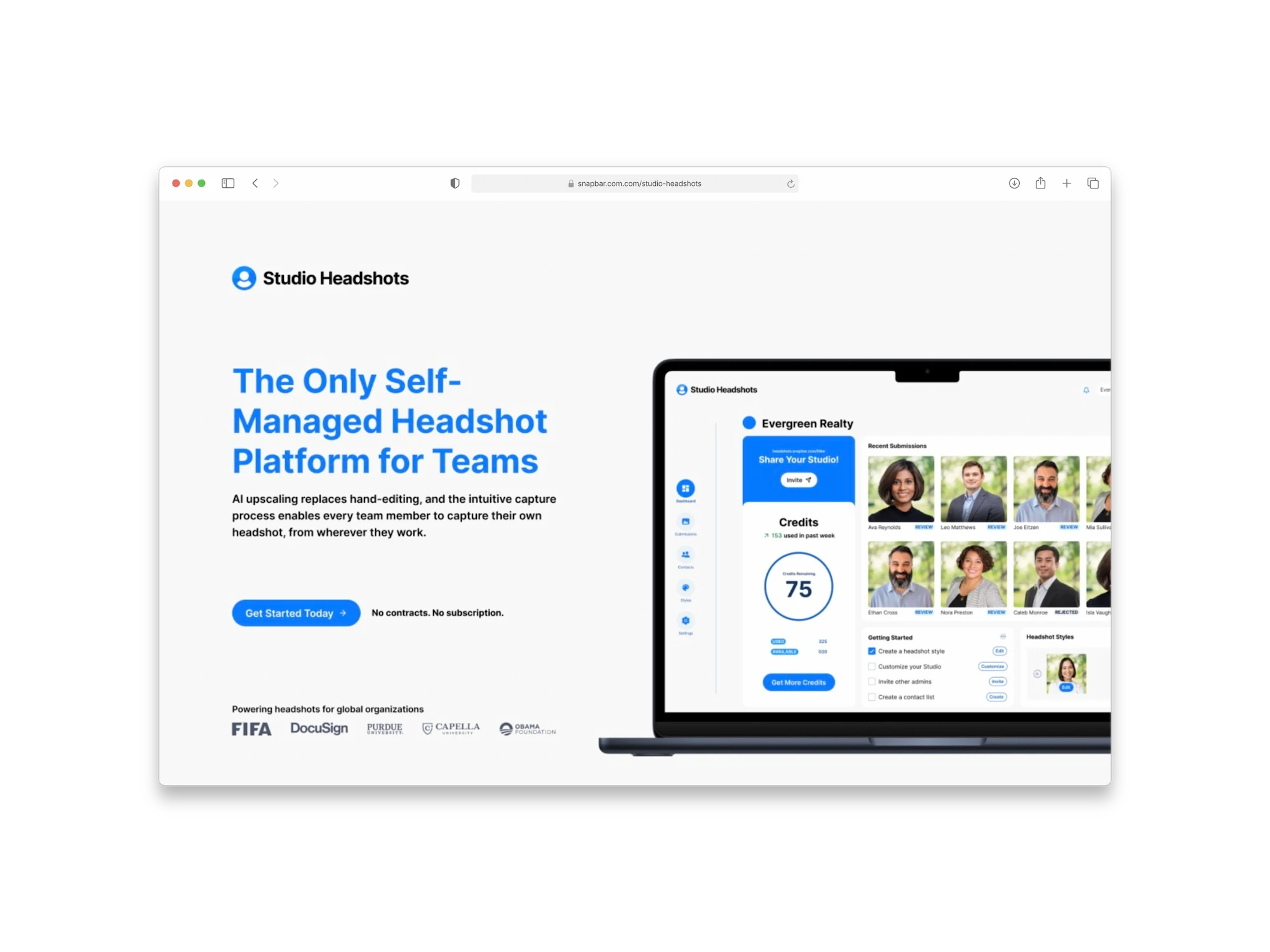 Snapbar Studio Headshot platform interface design