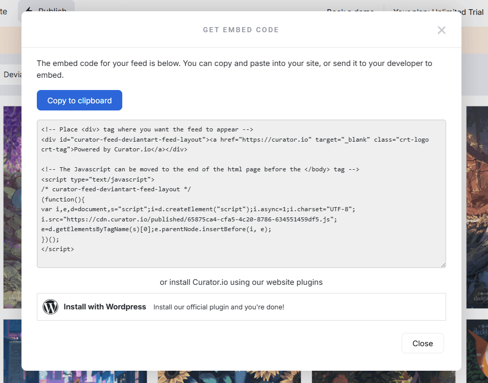 click get code and copy html embed code