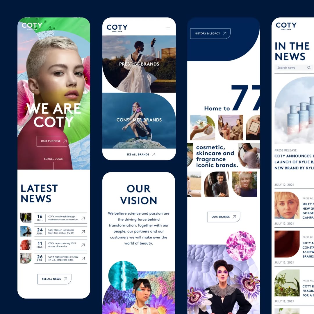Coty.com modern UX/UI layout concept, here on main pages.