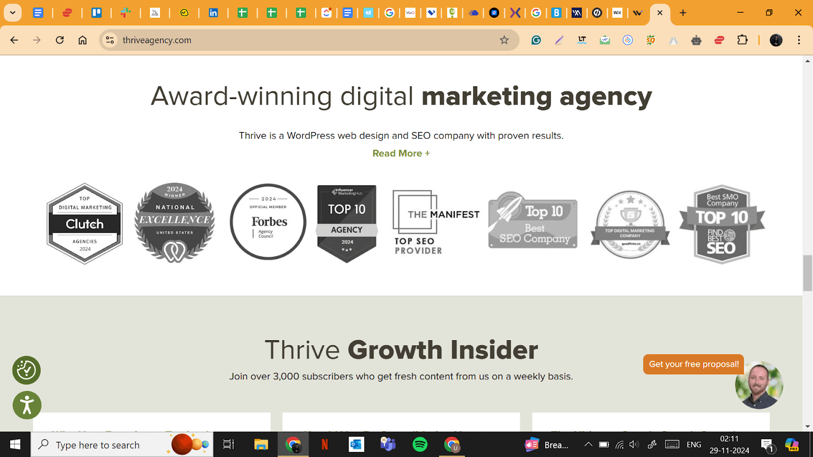 home page of thirve agency