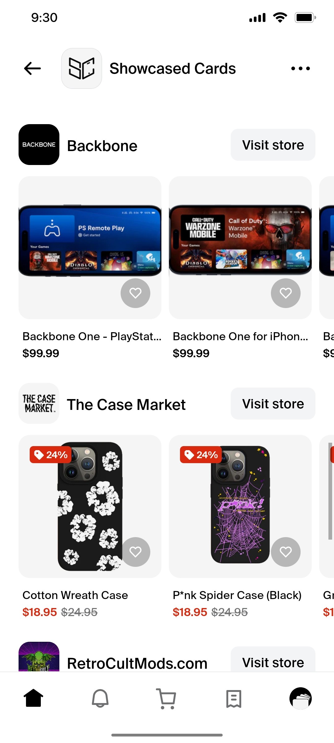 Shop App Showcased Cards  Screen