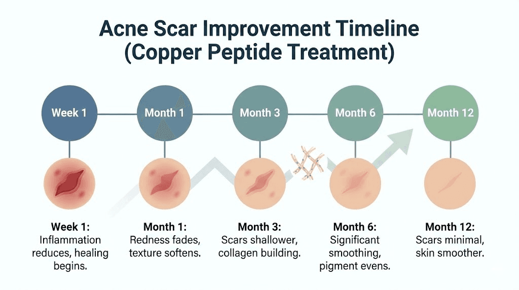Copper peptides for acne scars treatment timeline expected results