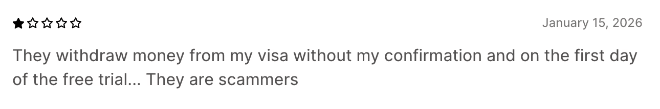 One-star review complaining about unexpected billing charge