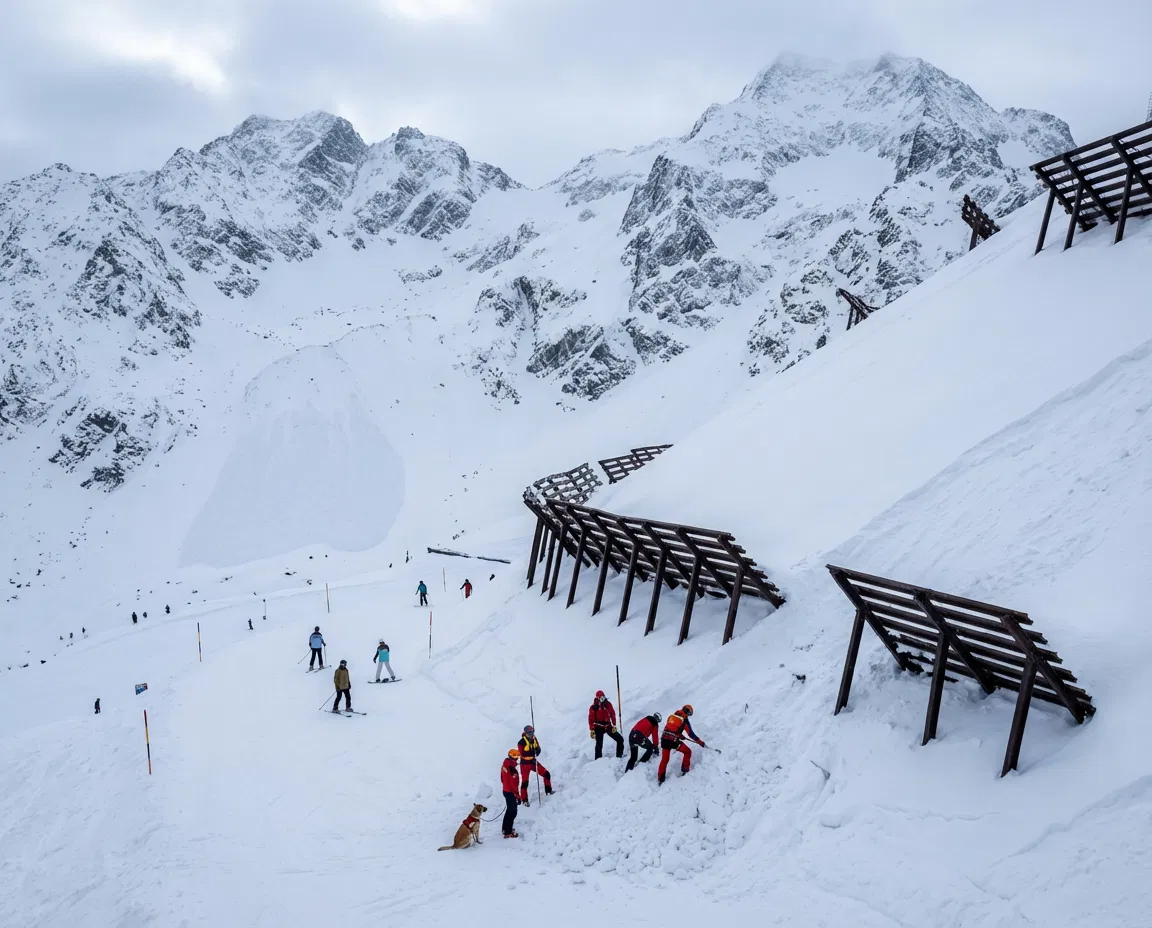 Snowy mountainous landscape in the Austrian Alps showing ski slopes and avalanche risk