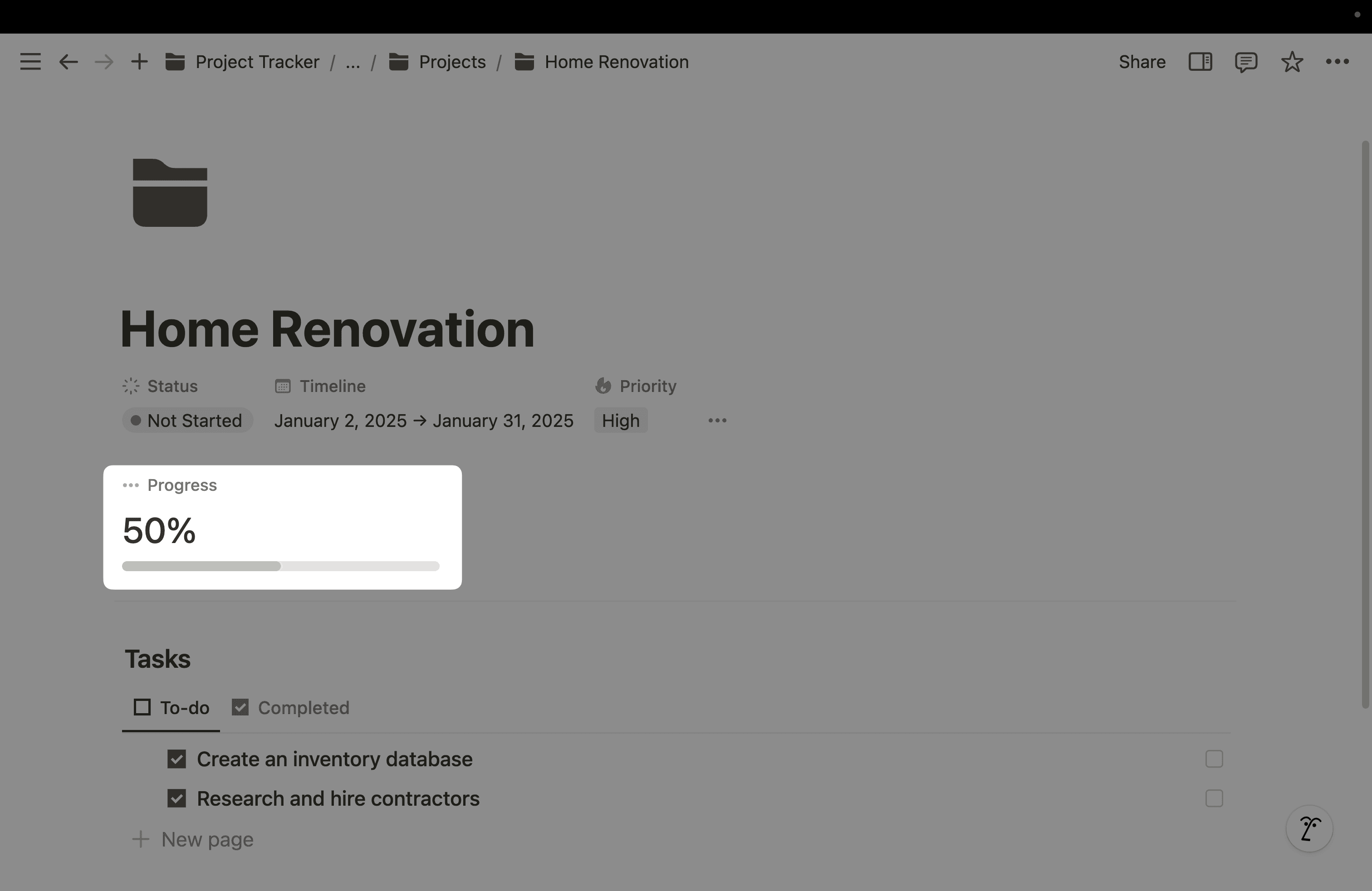 Progress bar property in Notion