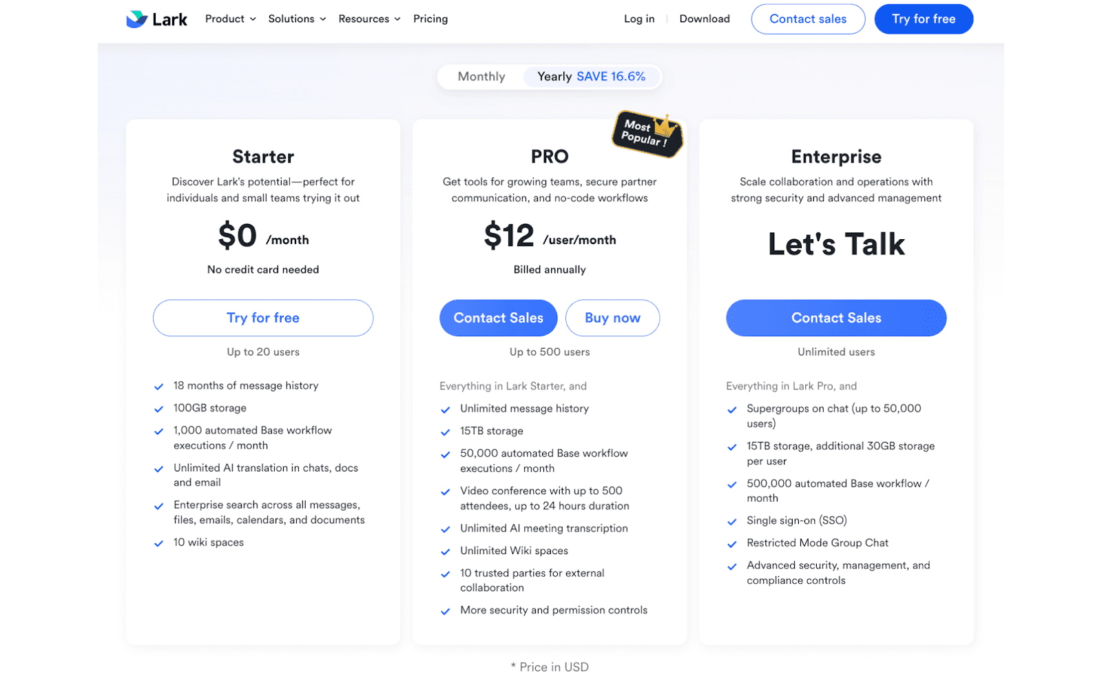 Lark&nbsp; pricing plan&nbsp;