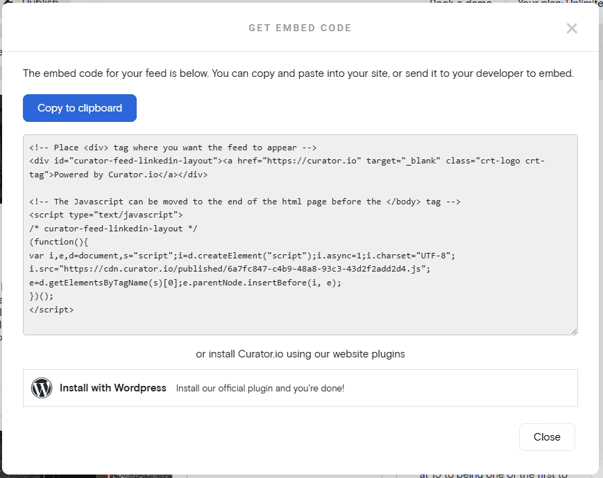 embed code for LinkedIn feed