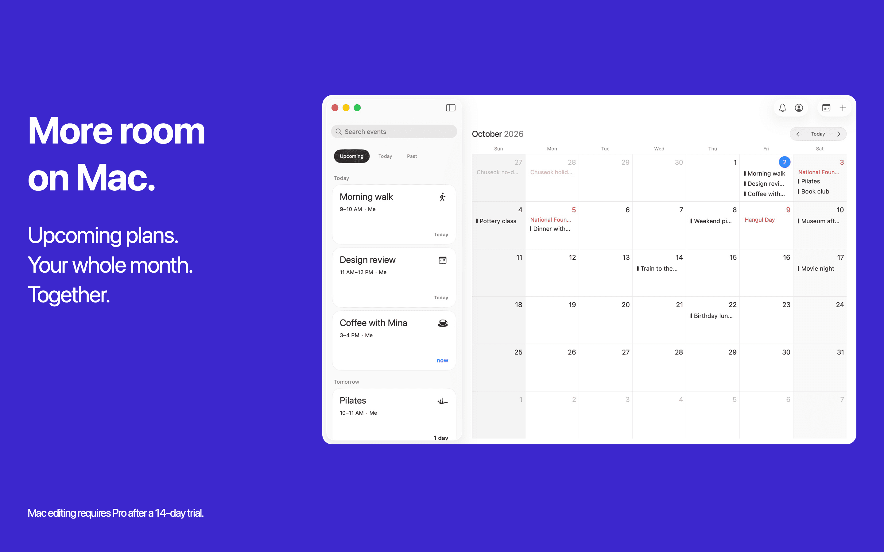 See upcoming plans and your month together on Mac