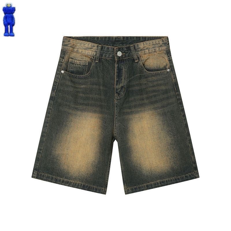 blue denim shorts on white surface