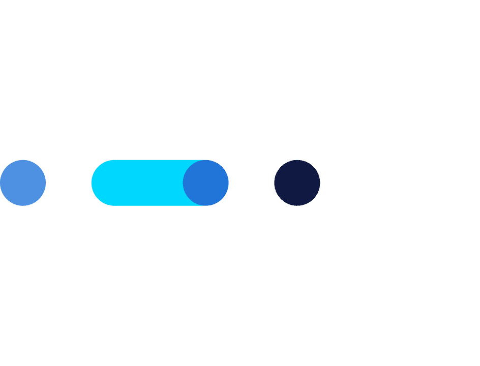 Abstract graphic with blue circles arranged in a diagonal pattern against a solid background.