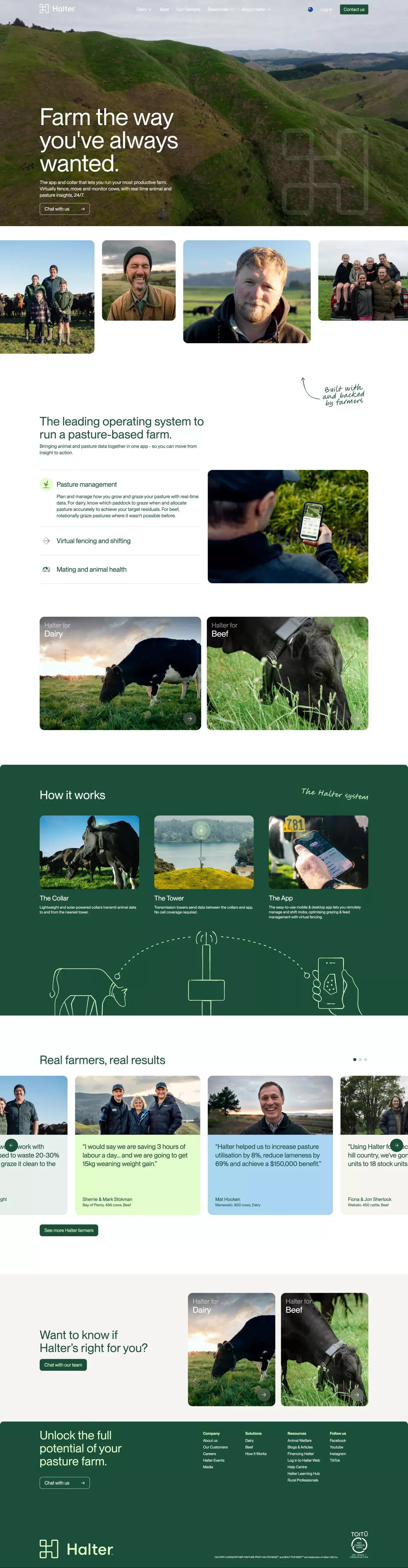 Halter® landing page screenshot showcasing Animals and Nature design