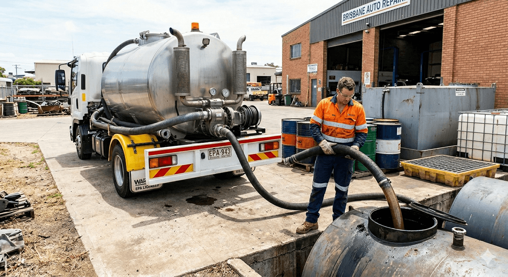 Vacuum truck sucking oil out of a tank