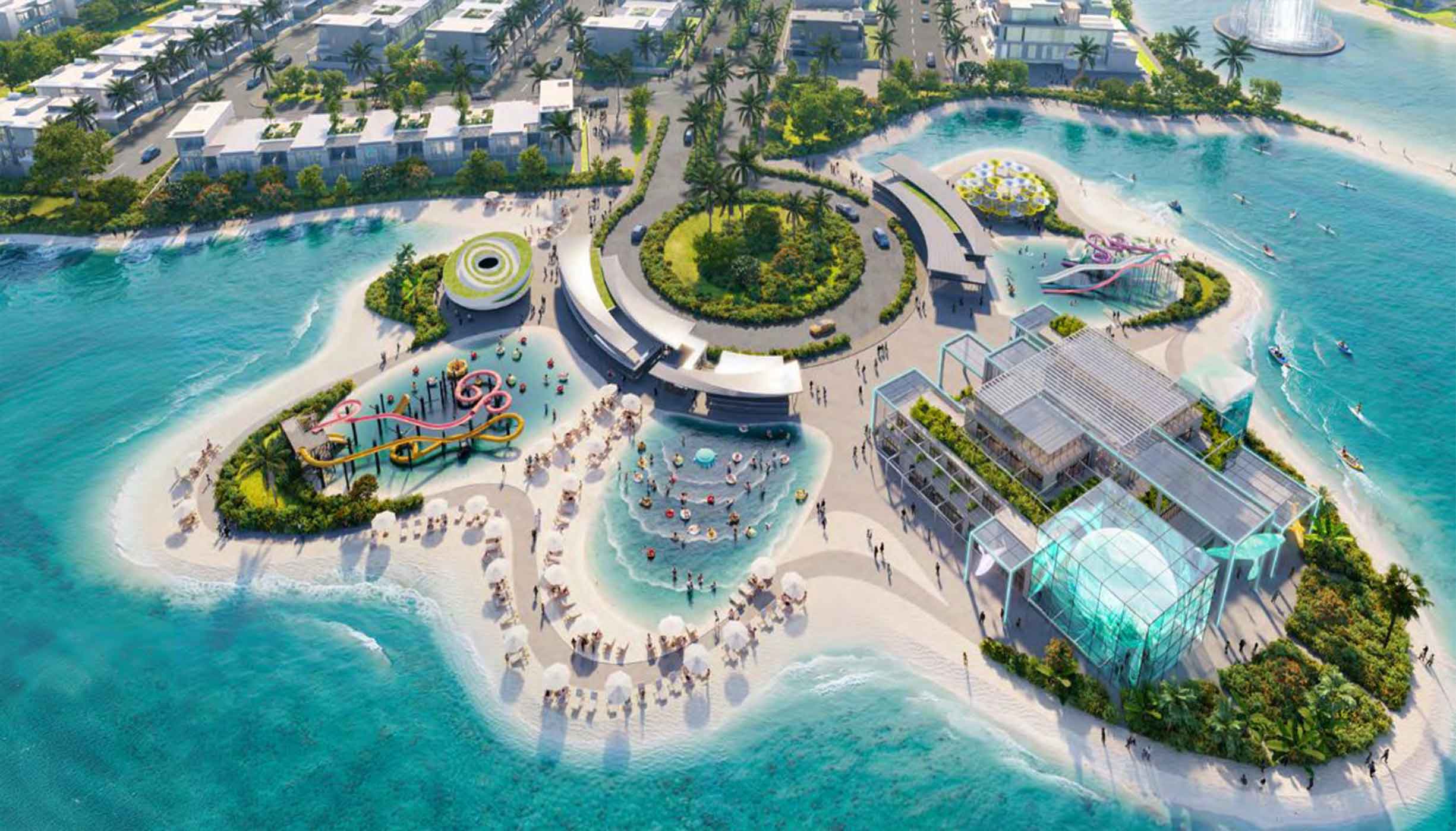 New Jumeirah Al Quoz Resort at Bermuda, Damac Islands 2, emphasizing its stylish architecture and beautiful outdoor spaces.